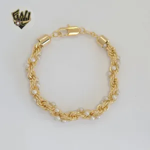 (1-0760) Gold Laminate - 7mm Rope Link and Pearl Bracelet - BGF