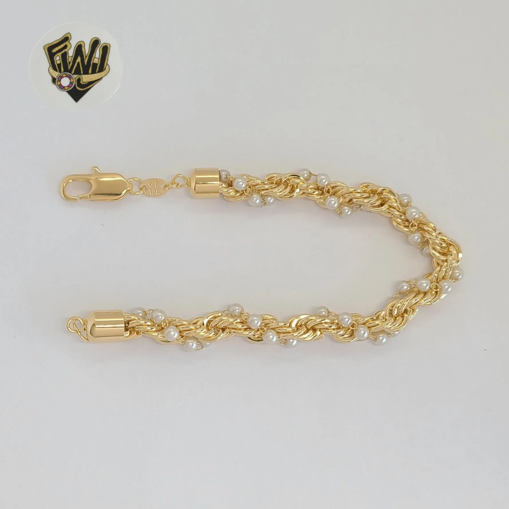 (1-0760) Gold Laminate - 7mm Rope Link and Pearl Bracelet - BGF