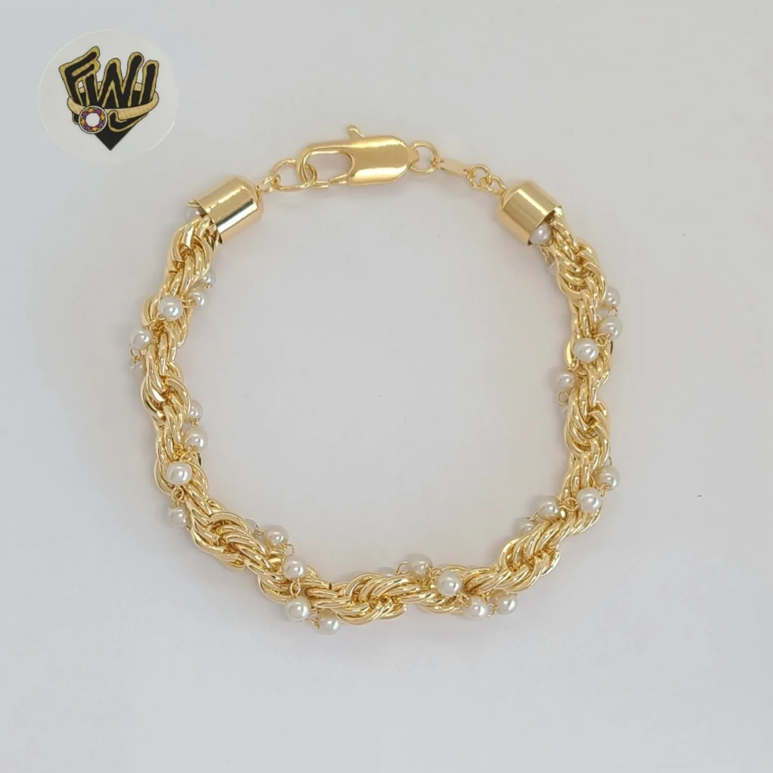 (1-0760) Gold Laminate - 7mm Rope Link and Pearl Bracelet - BGF