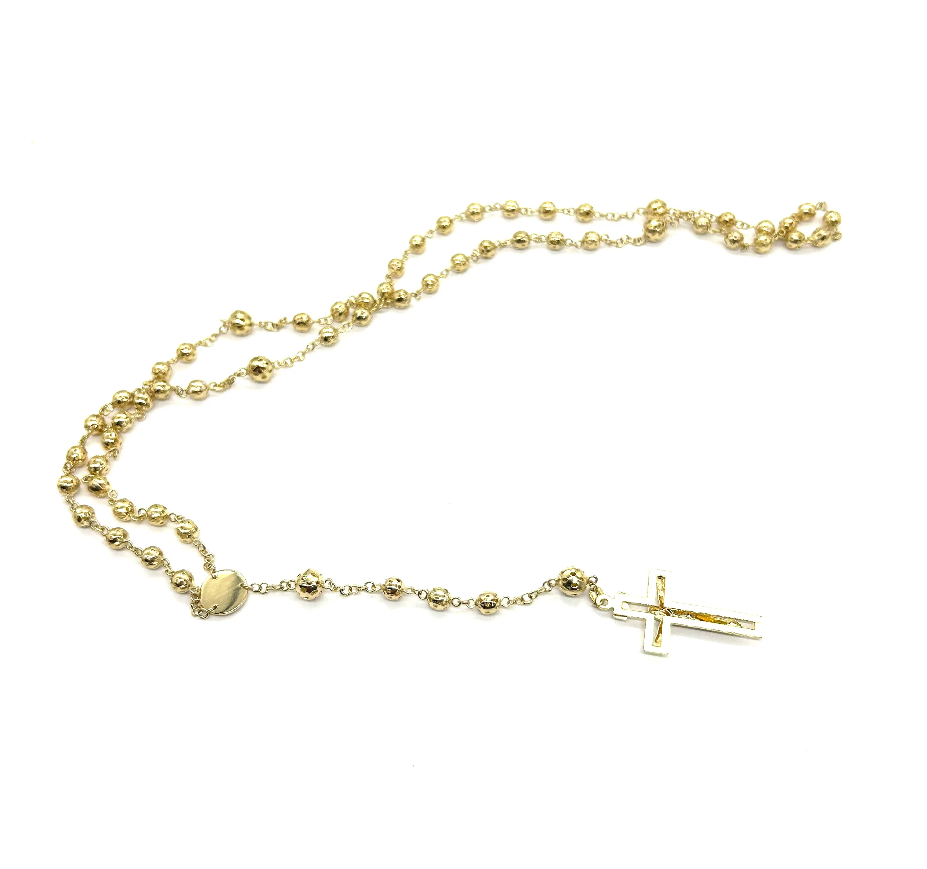 14K Gold Cutout Beaded Rosary Necklace