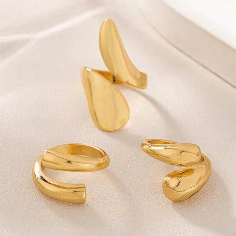 3Pcs/Set Vintage Gold Water Drop Rings | Adjustable Geometric Open Rings for Women
