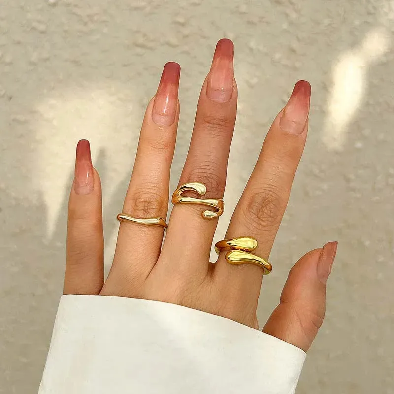 3Pcs/Set Vintage Gold Water Drop Rings | Adjustable Geometric Open Rings for Women