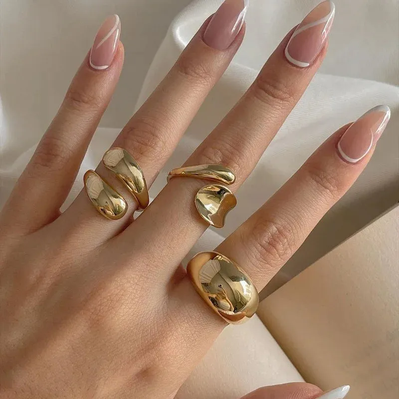 3Pcs/Set Vintage Gold Water Drop Rings | Adjustable Geometric Open Rings for Women