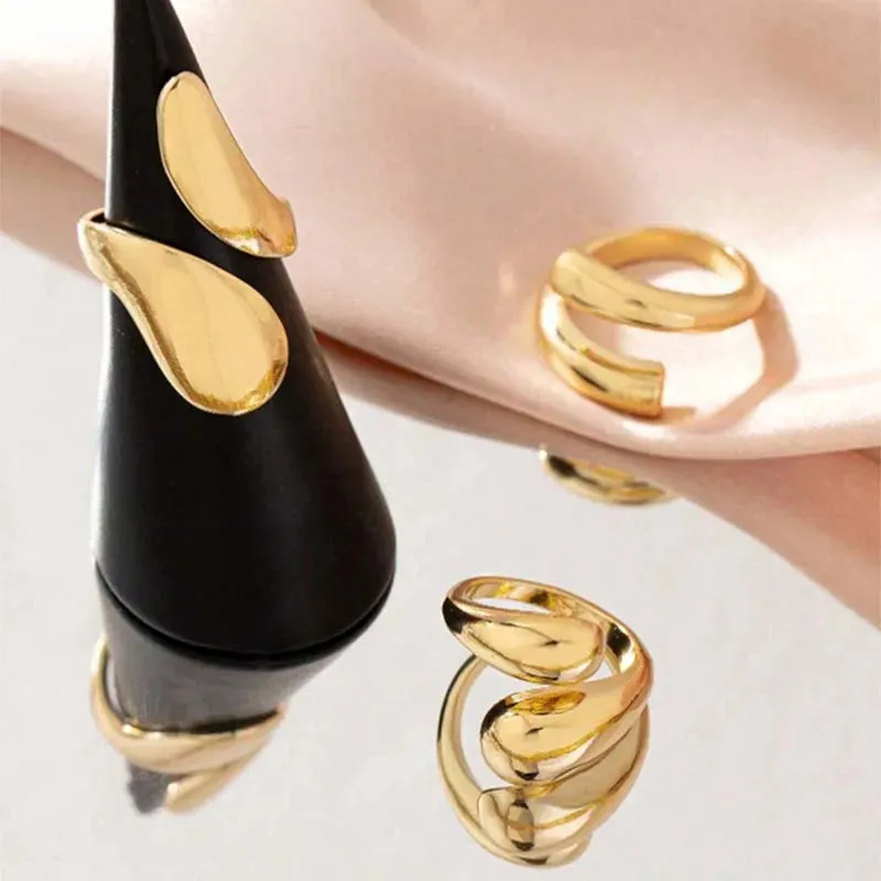 3Pcs/Set Vintage Gold Water Drop Rings | Adjustable Geometric Open Rings for Women