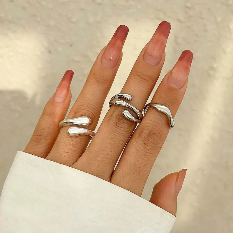 3Pcs/Set Vintage Gold Water Drop Rings | Adjustable Geometric Open Rings for Women
