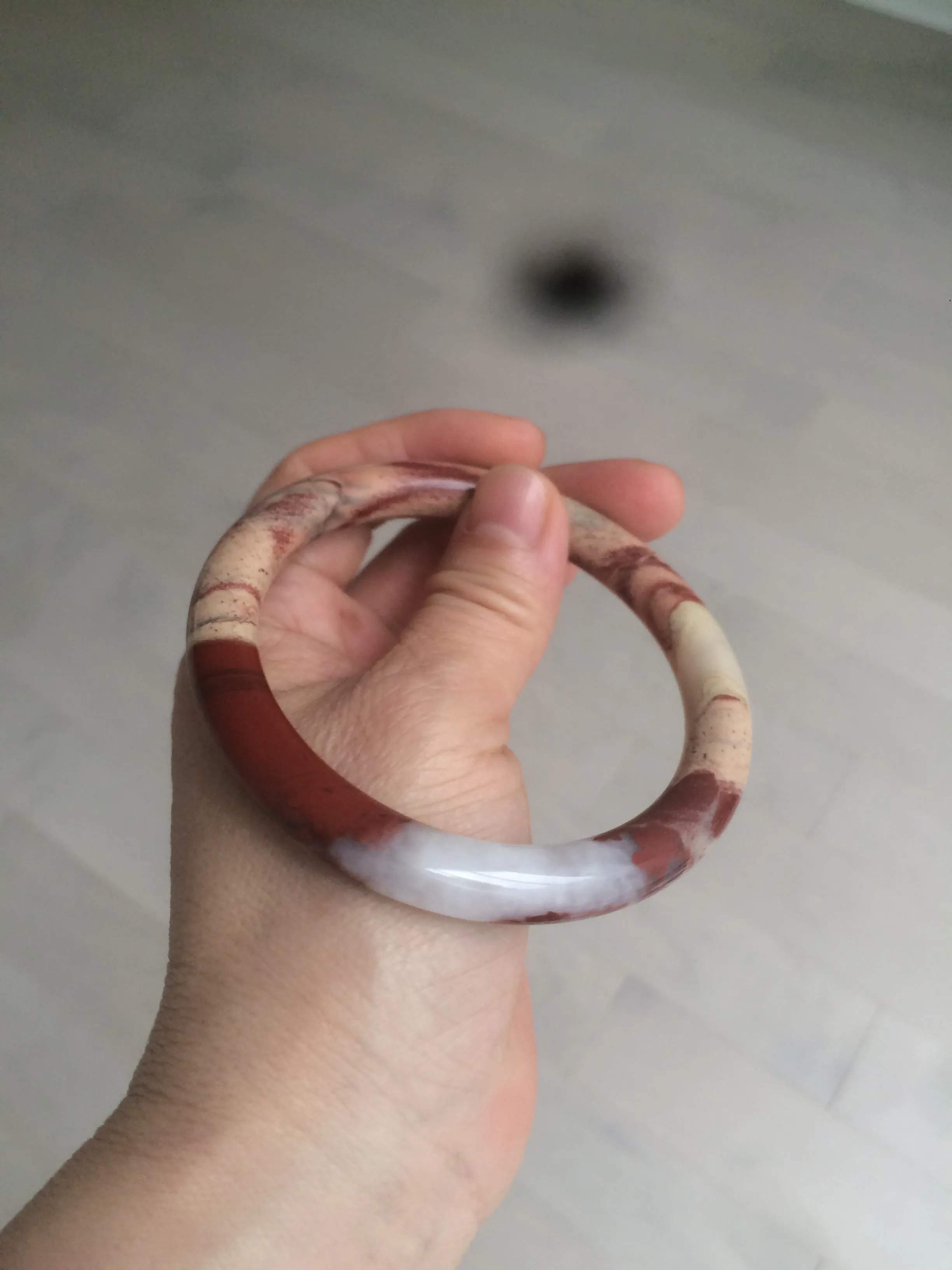 61mm 100% natural red/pink/gray round cut red jasper stone bangle CB74