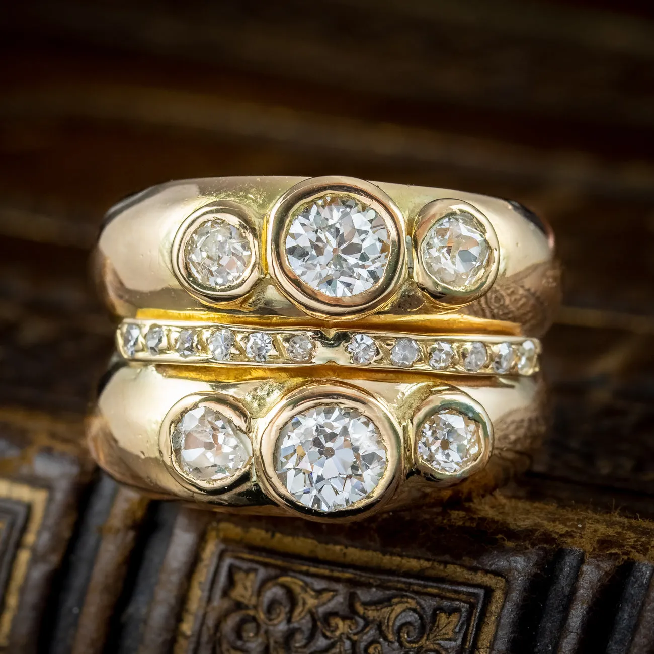 Antique Victorian French Diamond Trilogy Stack Ring 1.4ct Diamond
