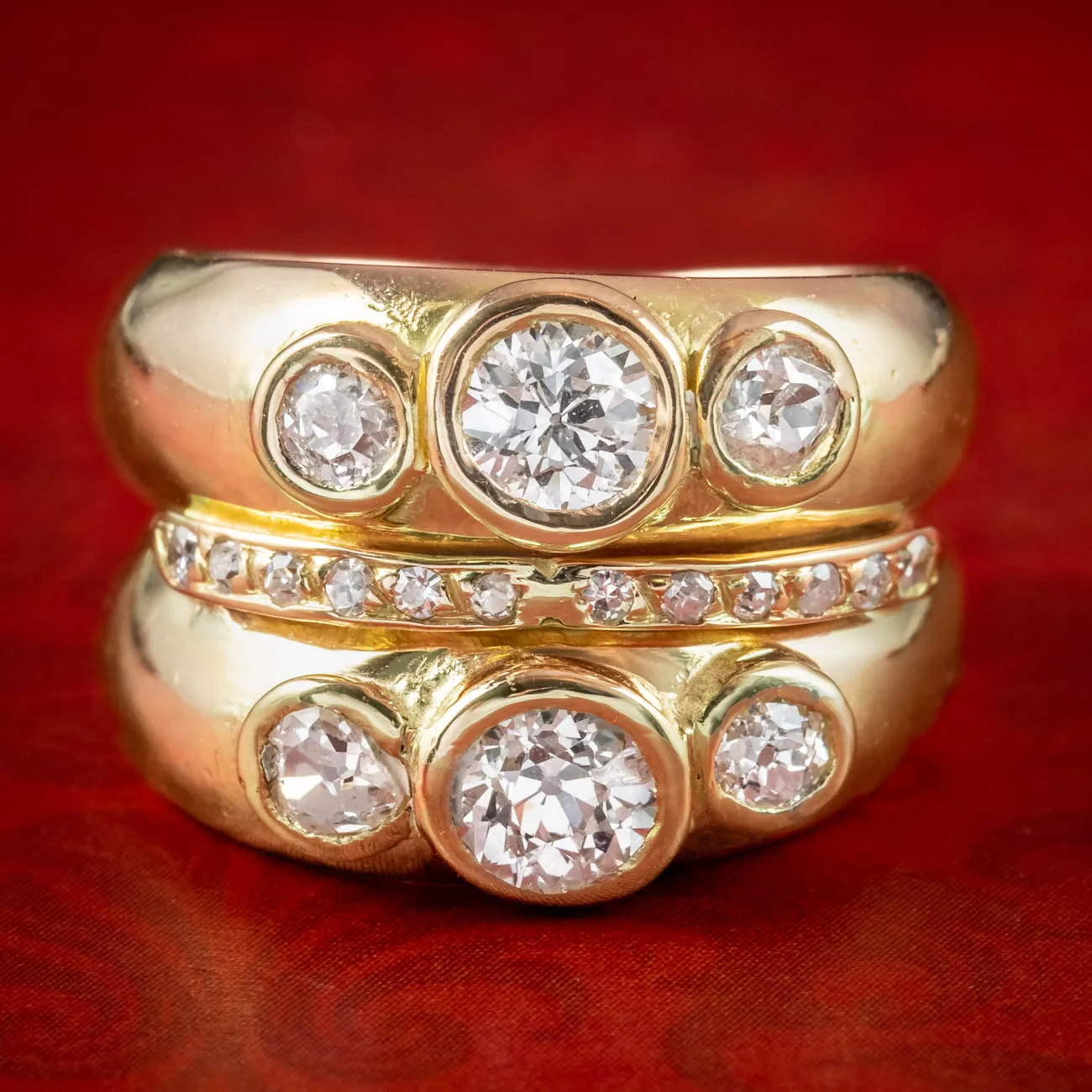 Antique Victorian French Diamond Trilogy Stack Ring 1.4ct Diamond