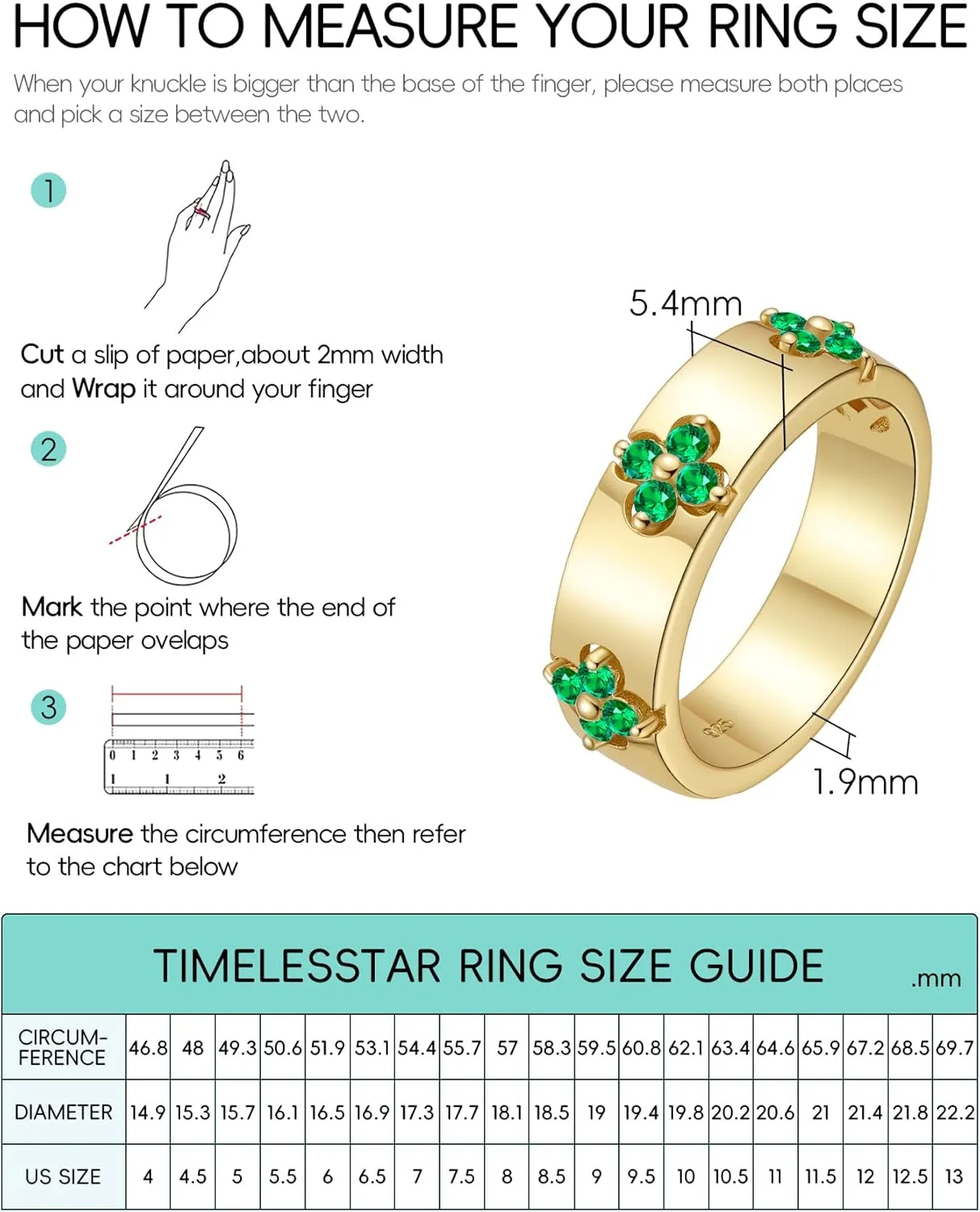 Clover Moissanite Rings for Women Gifts,Premium Moissanite(D Color VVS1 Clarity 3EX Cut), 925 Sterling Silver 14K Gold Plated Non Tarnish