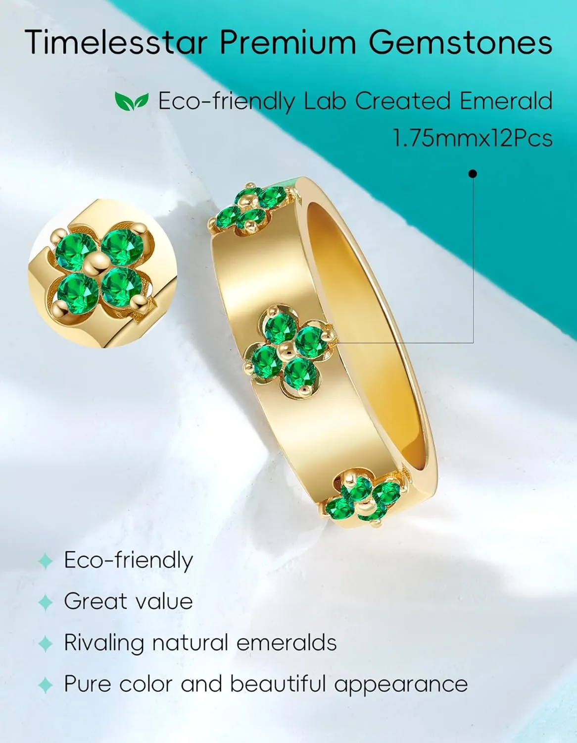 Clover Moissanite Rings for Women Gifts,Premium Moissanite(D Color VVS1 Clarity 3EX Cut), 925 Sterling Silver 14K Gold Plated Non Tarnish