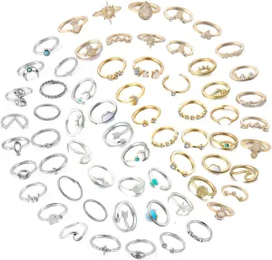 FUTIMELY 62-101Pcs Vintage Knuckle Rings Set Stackable Midi Rings for Women Bohemian Gold Silver Rings Crystal Joint Finger Rings Set