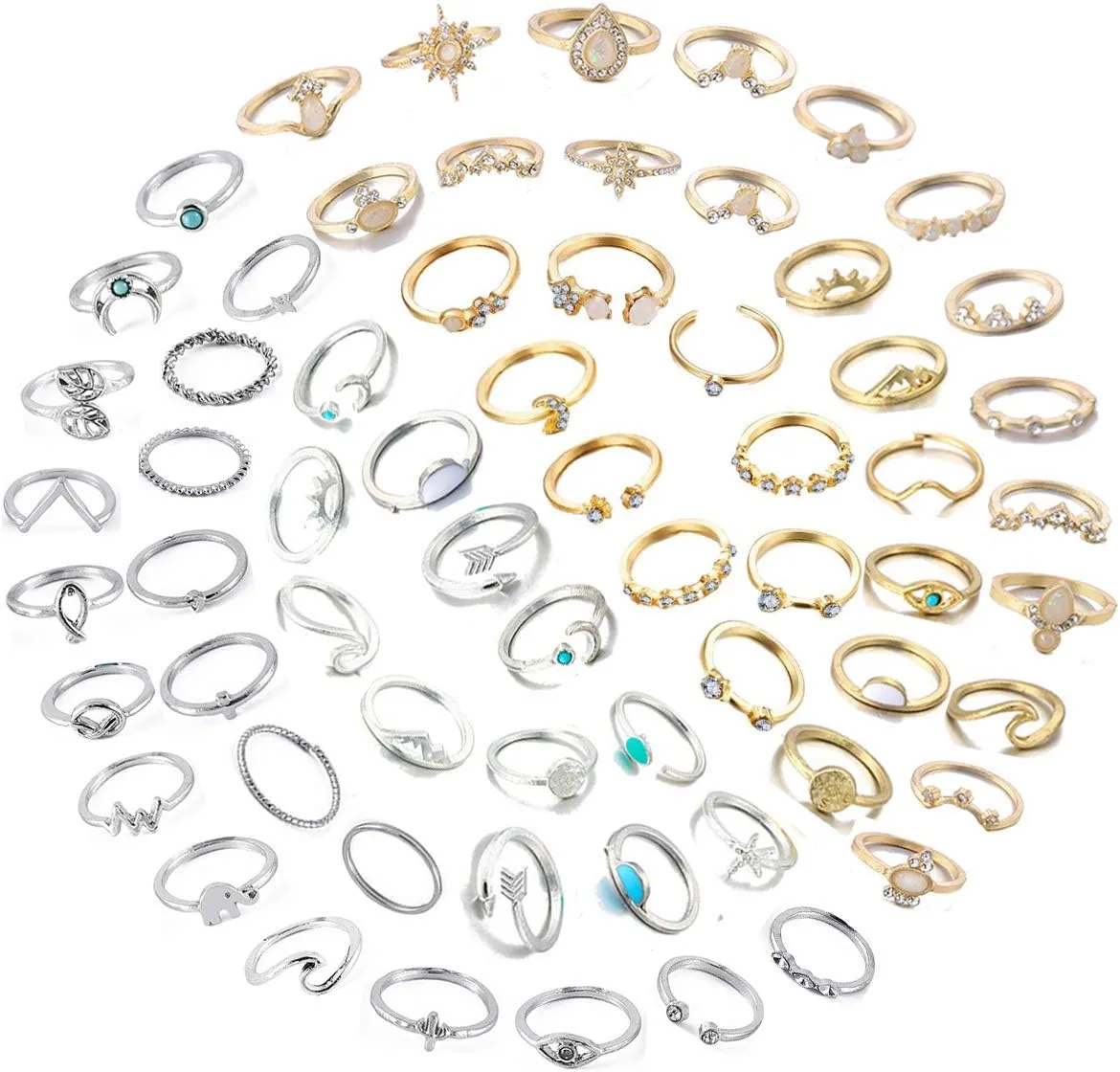 FUTIMELY 62-101Pcs Vintage Knuckle Rings Set Stackable Midi Rings for Women Bohemian Gold Silver Rings Crystal Joint Finger Rings Set
