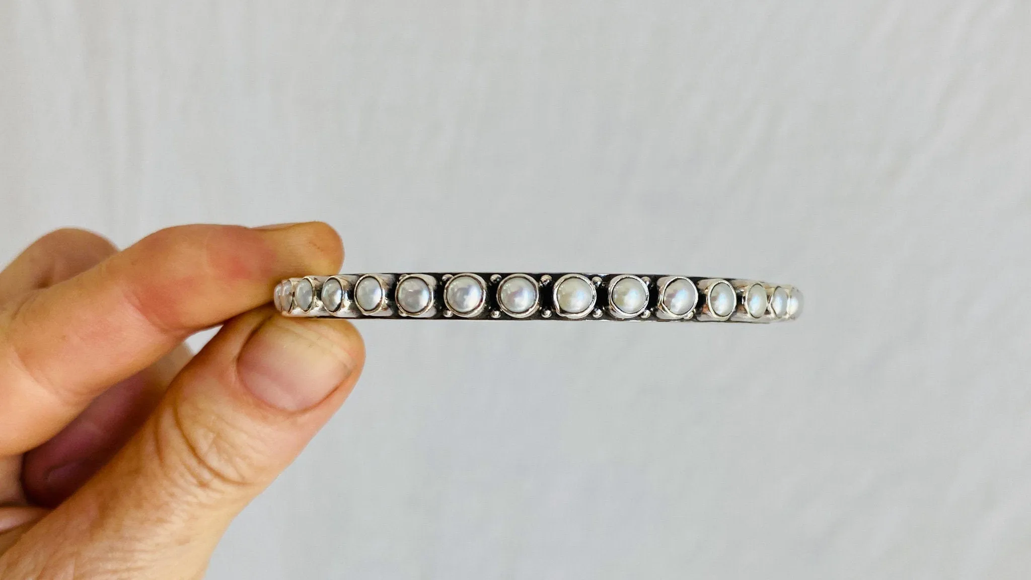 Pearl & Sterling Silver Bangle. India