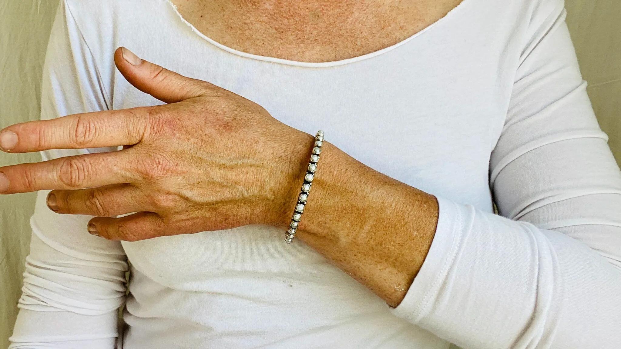 Pearl & Sterling Silver Bangle. India