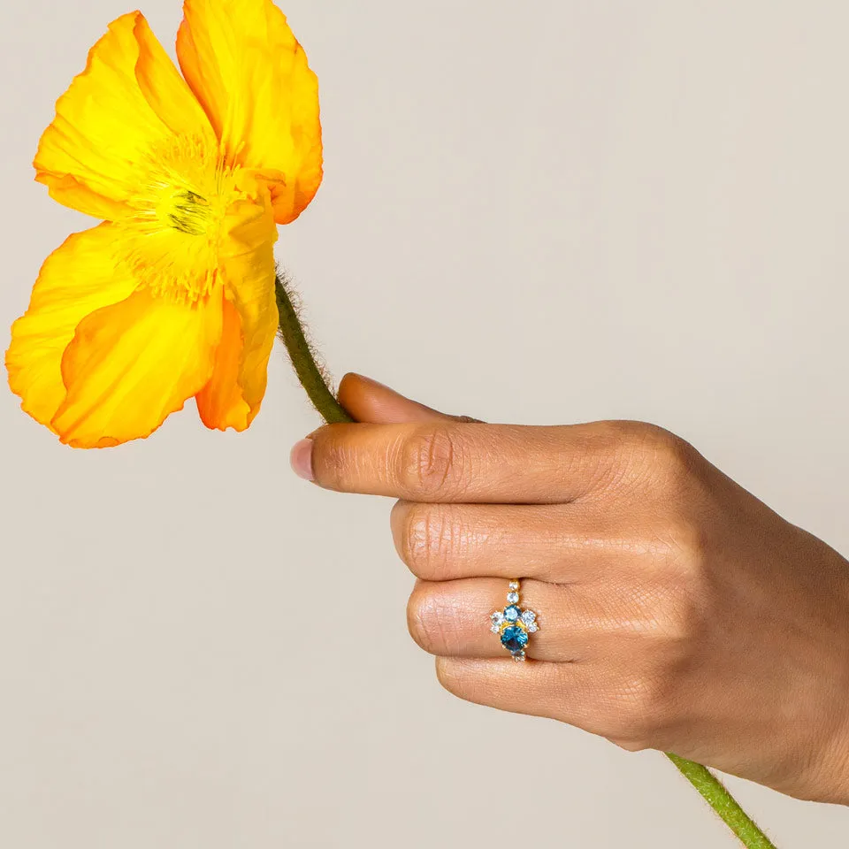 Petite Crescent Ring - Montana Sapphire & White Diamond