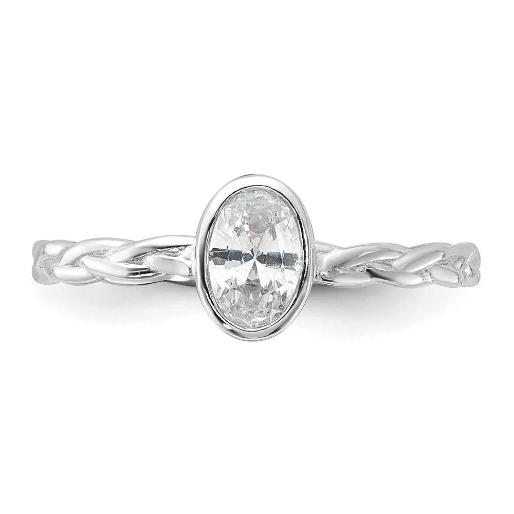 Rhodium Plated CZ Braided Ring in Sterling Silver