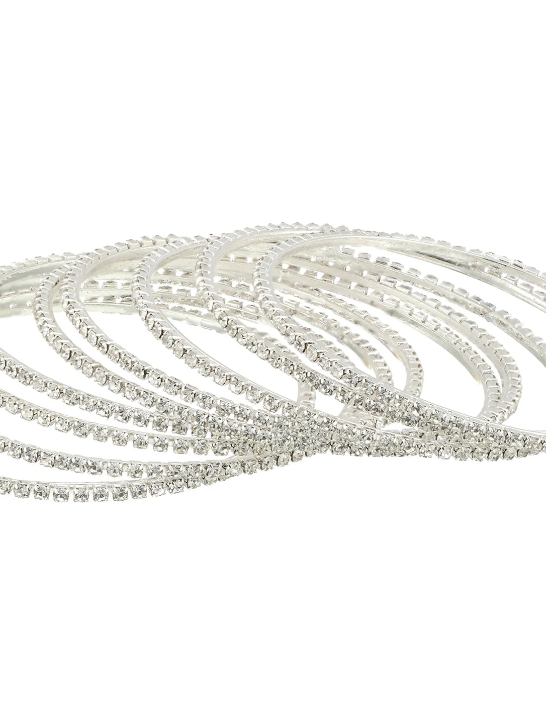 Set Of 12 Silver-Plated Cz-Studded Bangles