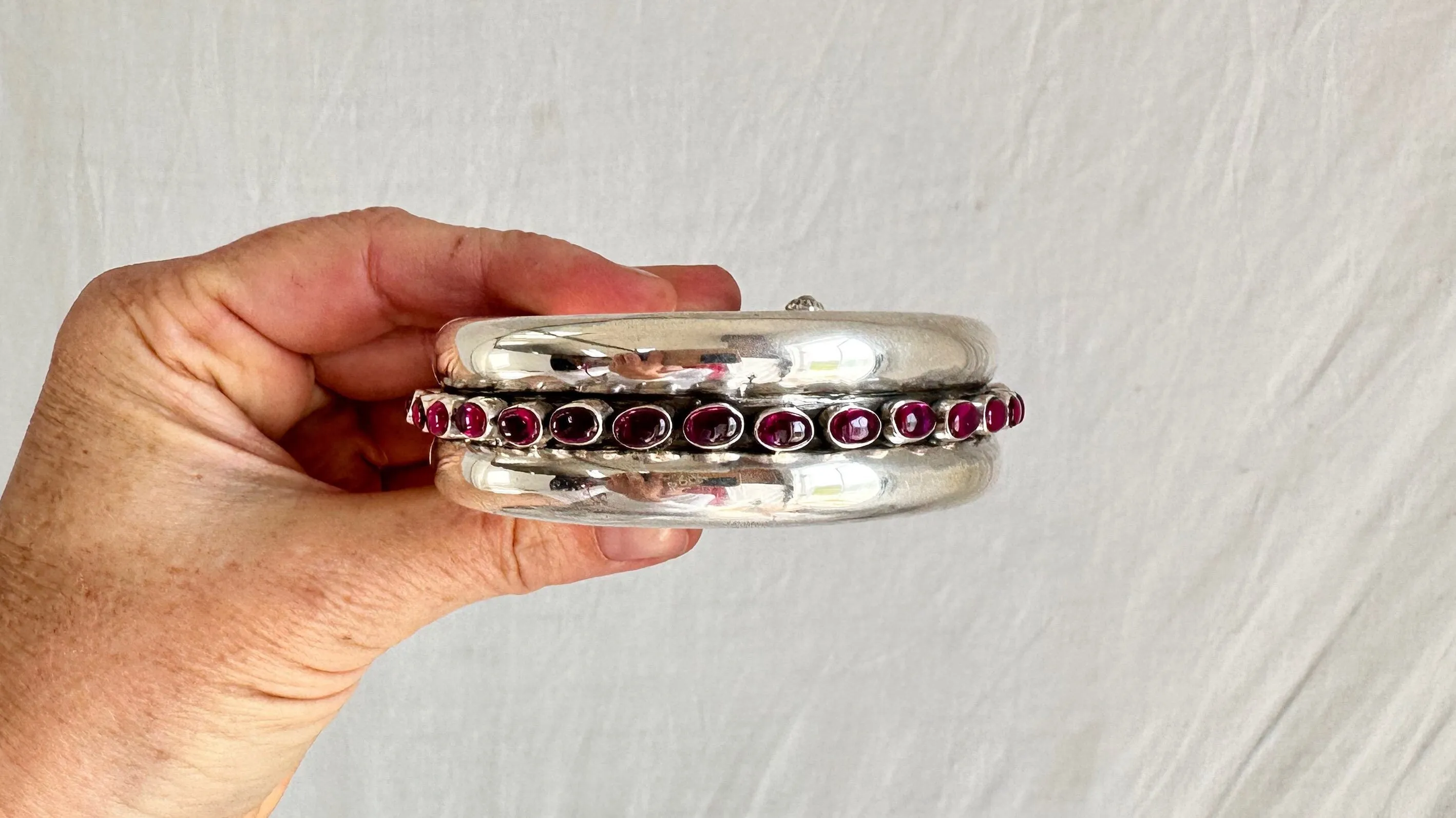 Sterling Silver and Garnet Indian Bangle. 0827