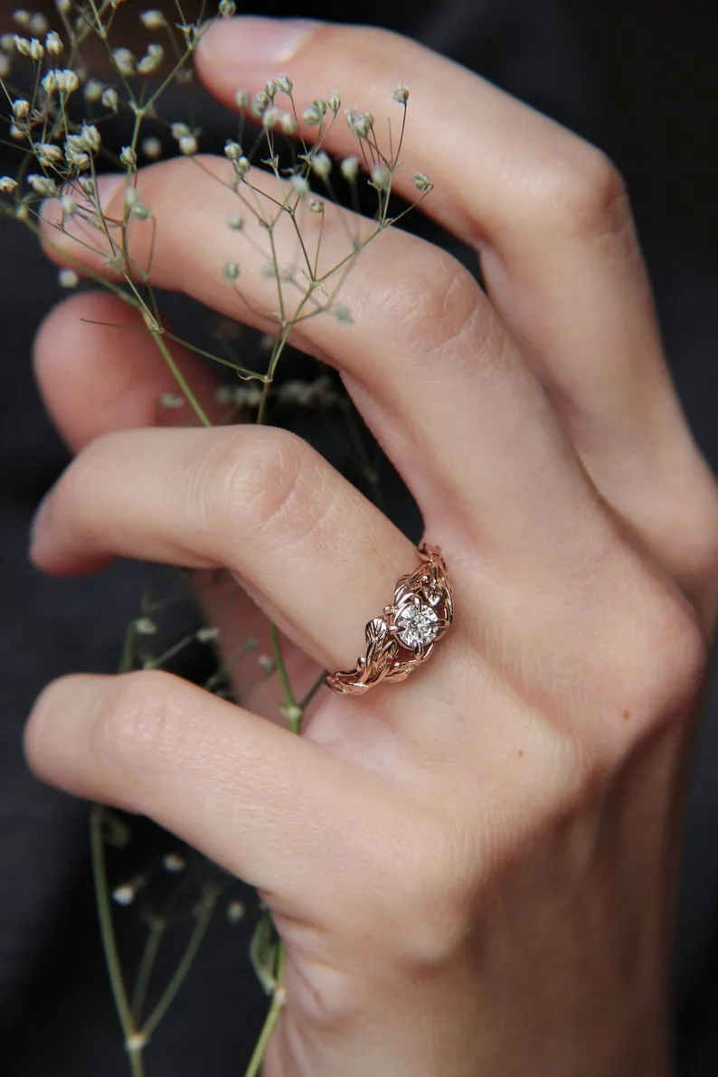 Tilia | leaf engagement ring setting, round 5 mm