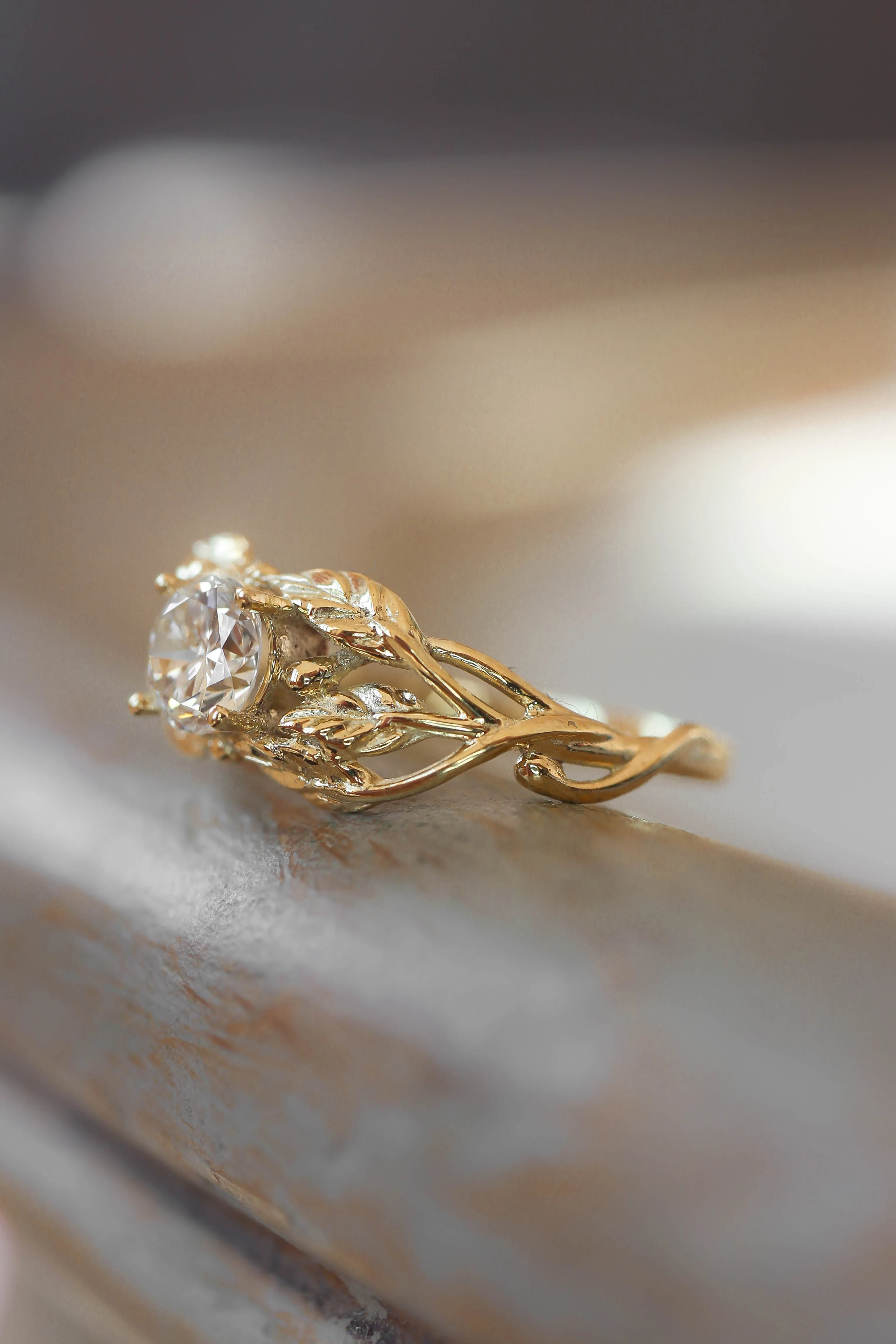 Tilia | leaf engagement ring setting, round 5 mm