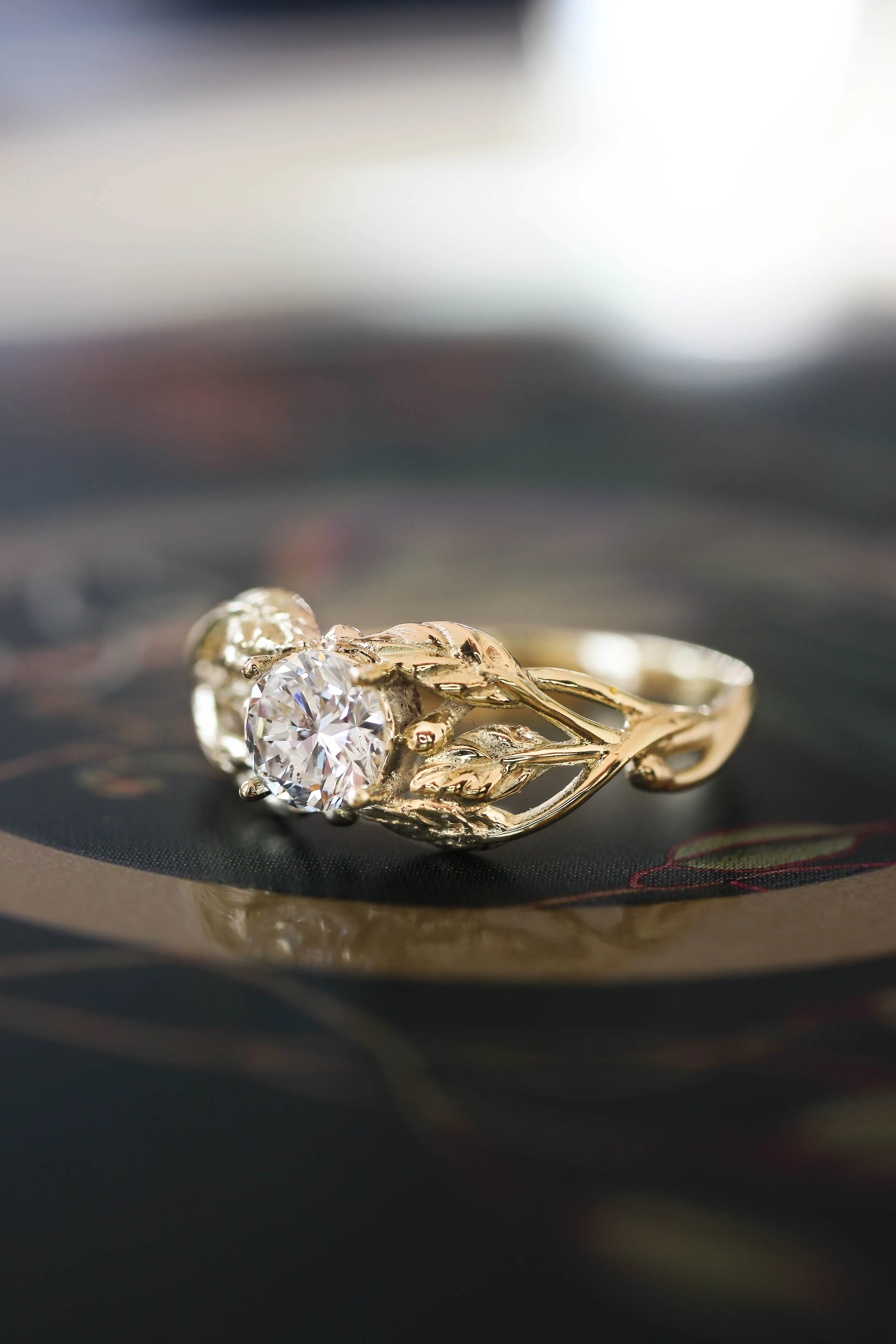 Tilia | leaf engagement ring setting, round 5 mm