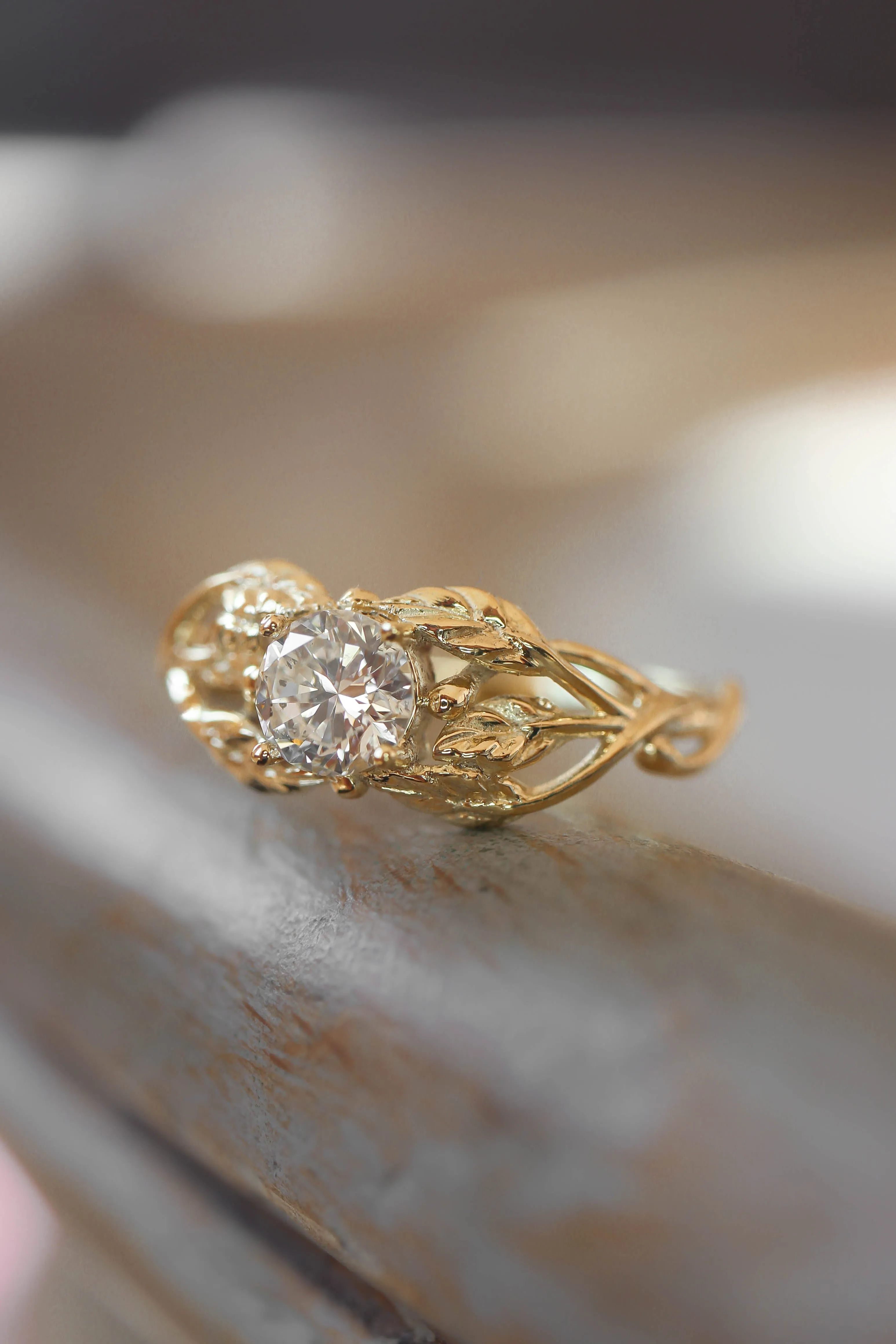 Tilia | leaf engagement ring setting, round 5 mm